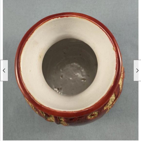 Vintage MCM Mid-century Red Italian Sgraffito Pottery Vase Fish 5" tall - Picture 6 of 10